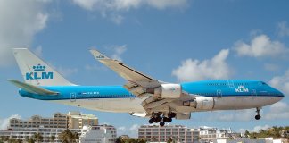 Crazy beach on the St. Maarten island