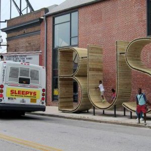 A playful and obvious bus stop created by a Spanish collective for the city of Baltimore