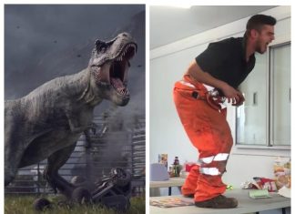 Firefighter has the greatest T-Rex impersonation I’ve ever seen (cool video)
