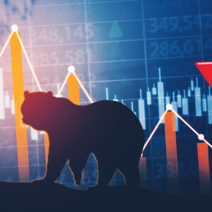 Bear walking with declining finance chart